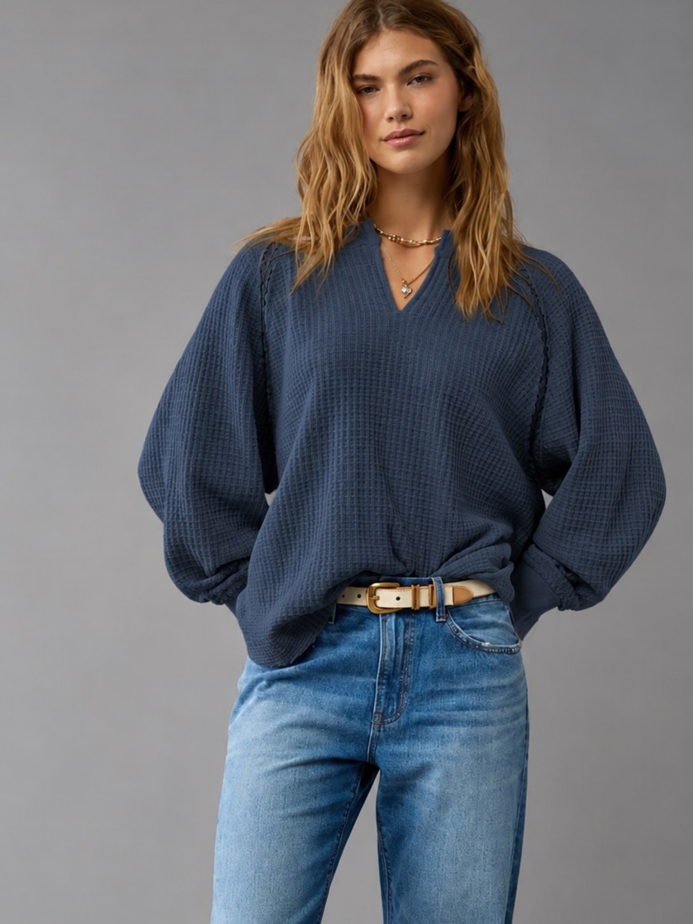 AE Big Hug Notch Neck Waffle top